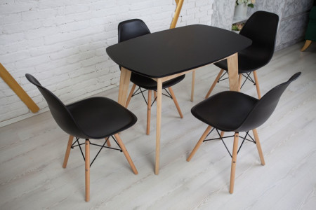 Кухонный комплект Ont- Винцензо 120 чёрный прямоугольный стол + 4 Стула Classic (Осако)