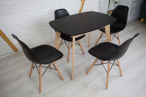 Кухонный комплект Ont- Винцензо 120 чёрный прямоугольный стол + 4 Стула Classic (Осако)