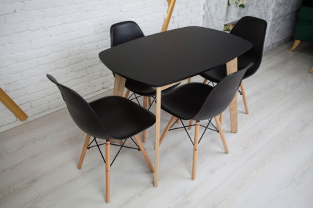 Кухонный комплект Ont- Винцензо 120 чёрный прямоугольный стол + 4 Стула Classic (Осако)