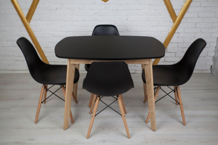 Кухонный комплект Ont- Винцензо 120 чёрный прямоугольный стол + 4 Стула Classic (Осако)