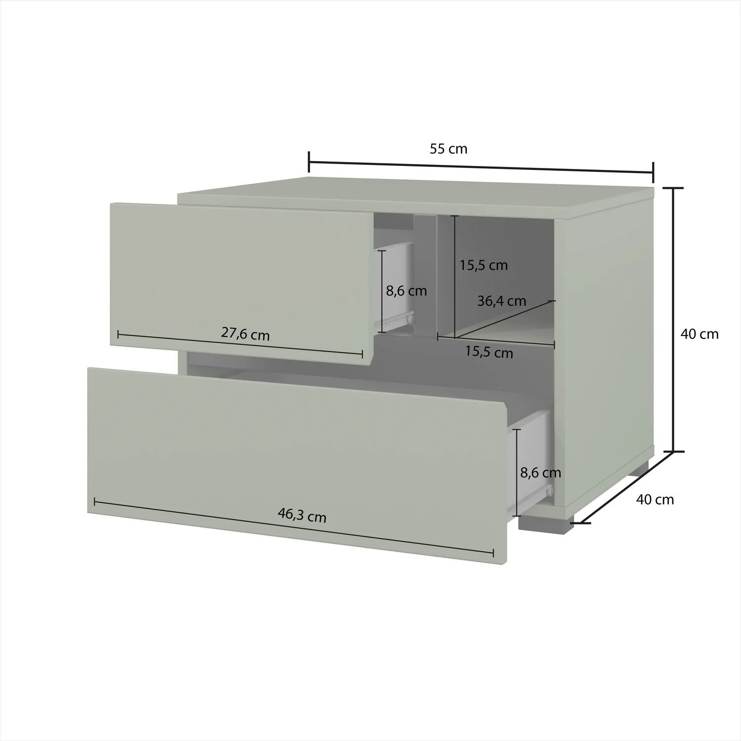 Тумбочка прикроватная Helvetia CROSS S 24GWMY22 (дымчатый зеленый/черный)