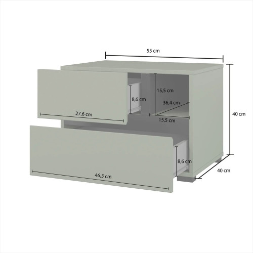 Тумбочка прикроватная Helvetia CROSS S 24GWMY22 (дымчатый зеленый/черный)