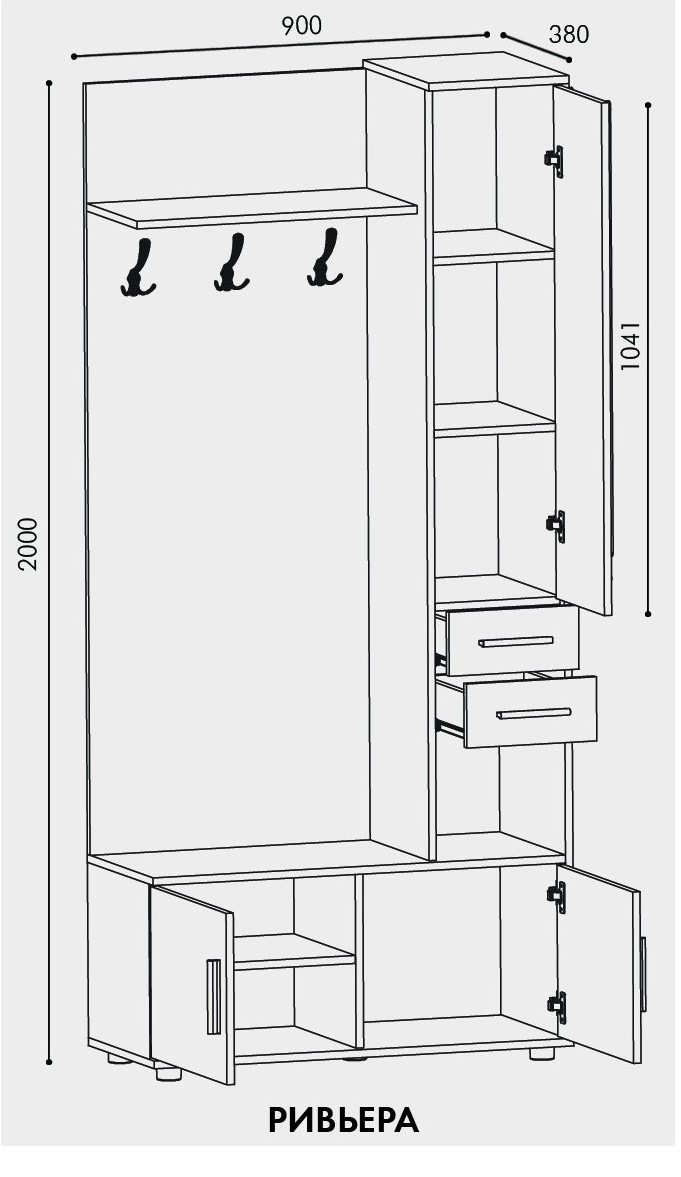 Прихожая + Шкаф ШП-1 EVR- Ривьера венге + дуб молочный