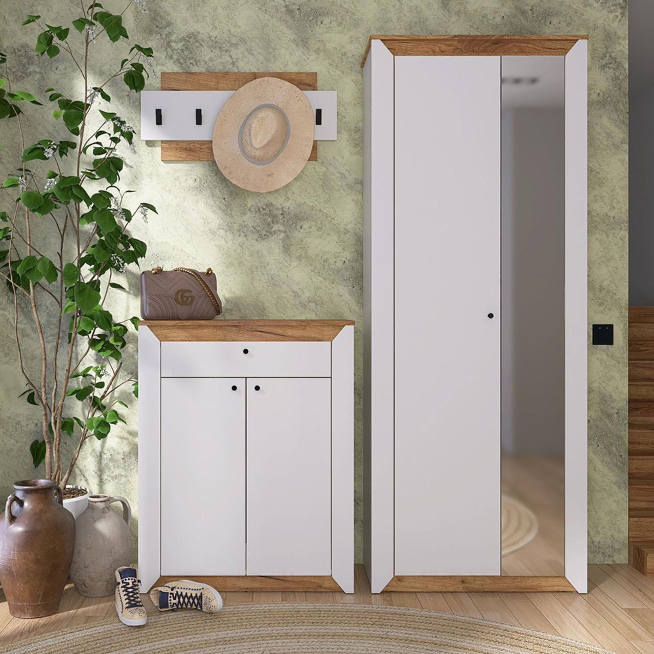 Прихожая(модульная) EVR- Нордик-5 дуб Сонома + белый