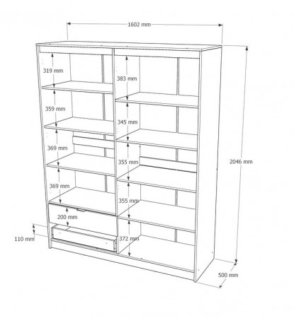 Шкаф распашной на 4 двери и 2 шухляды EVR- Сити-1600(полки-полки) дуб Сонома + фасад графит