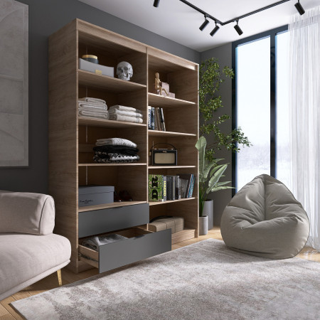 Шкаф распашной на 4 двери и 2 шухляды EVR- Сити-1600(полки-полки) дуб Сонома + фасад графит