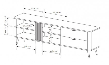 Тумба под ТВ Perfect home Veris 2D2S/195 (дуб дунин / черный)