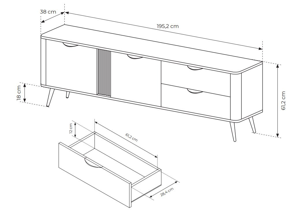 Тумба под ТВ Perfect home Veris 2D2S/195 (дуб дунин / черный)