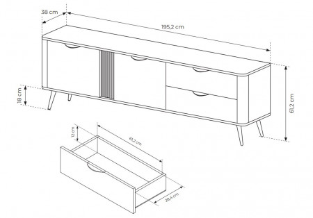 Тумба под ТВ Perfect home Veris 2D2S/195 (дуб дунин / черный)
