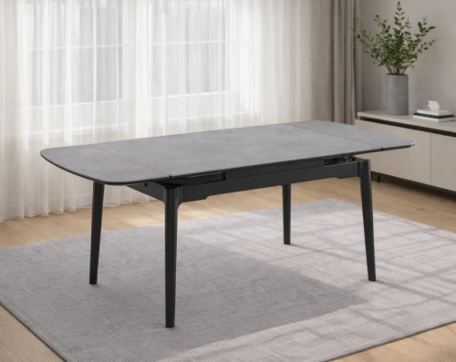 Стол раскладной INI- DUBLIN CERAMIC 120(180)*80 светло-серый матовый/черный каркас  