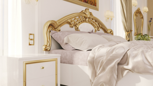 Кровать MRK- Ева Глянец белый+золото 1,8х2,0 без каркаса