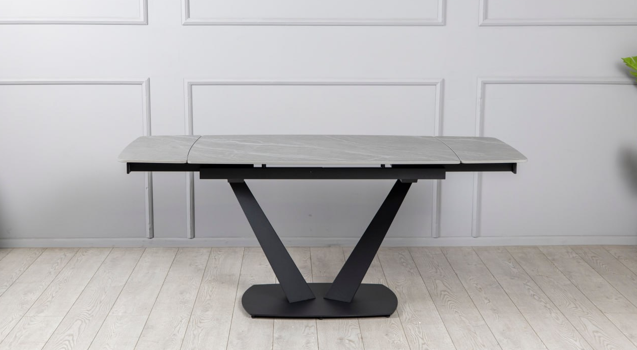 Стол раскладной TOP- Саймон серый мат/черные ноги 120/180  