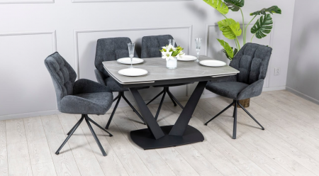 Стол раскладной TOP- Саймон серый мат/черные ноги 120/180  