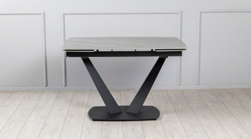 Стол раскладной TOP- Саймон серый мат/черные ноги 120/180  