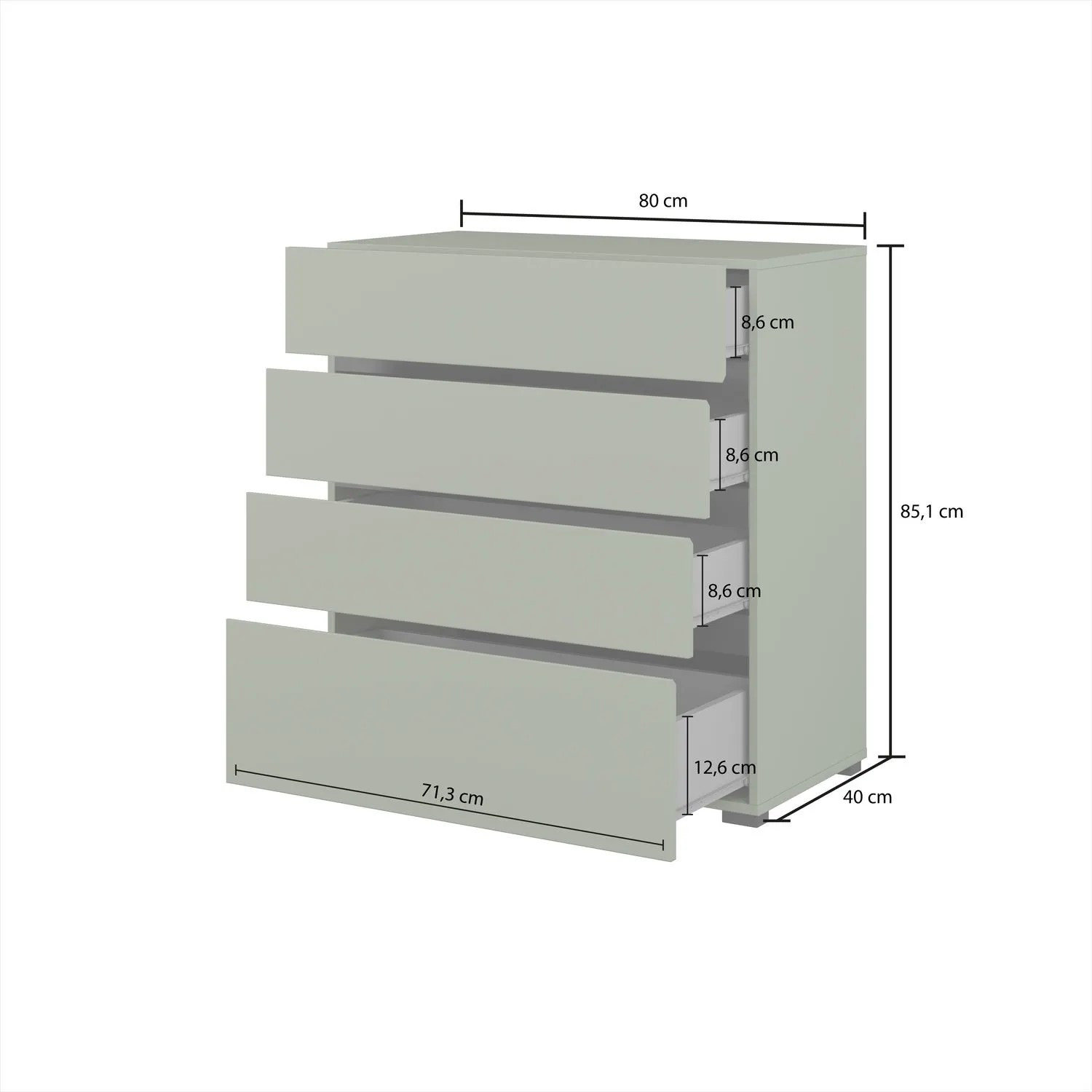 Комод на 4 ящика Helvetia CROSS S 24GWMY28 (дымчатый зеленый/черный)