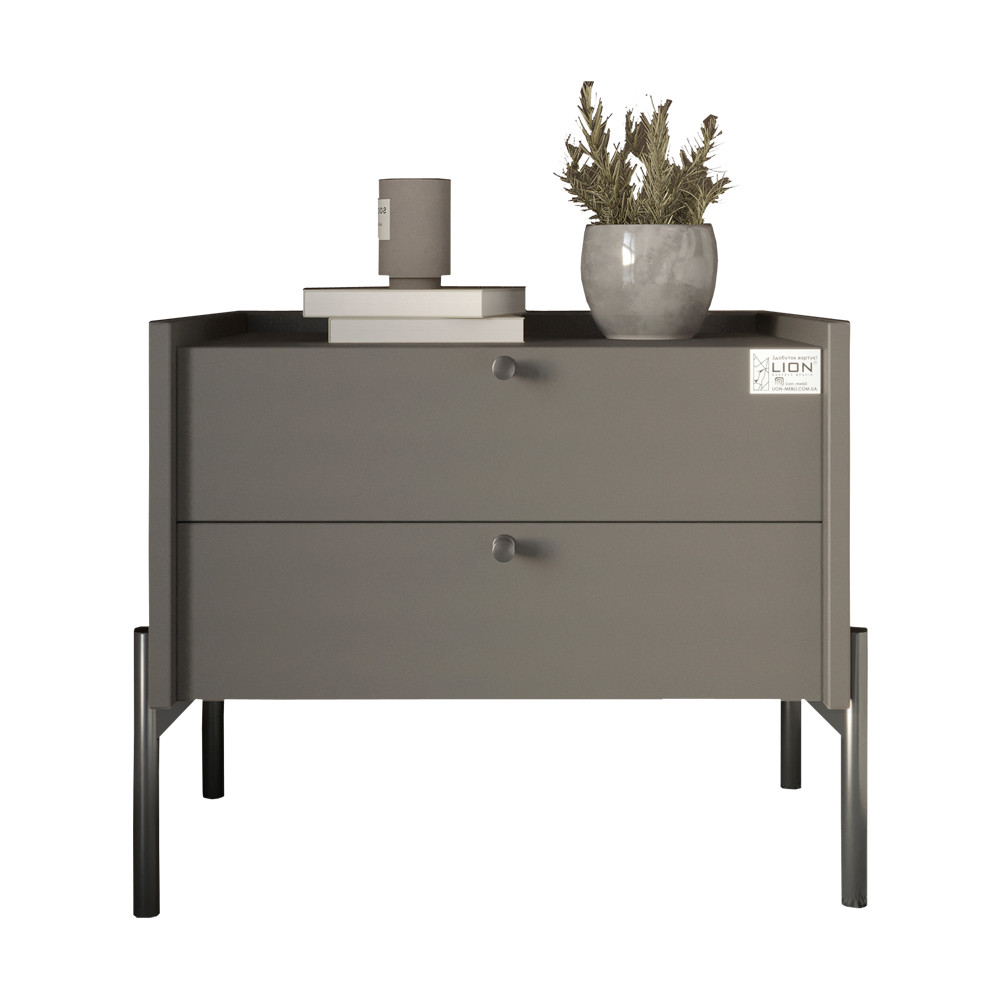Тумба прикроватная Wood с двумя ящиками Антрацит 50х40х44см (черные ножки) (LION-041335) ТОП