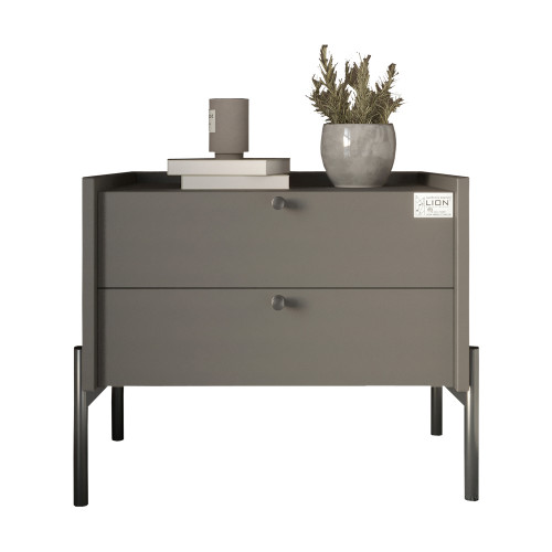 Тумба прикроватная Wood с двумя ящиками Антрацит 50х40х44см (черные ножки) (LION-041335) ТОП