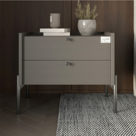 Тумба прикроватная LION- Wood с двумя ящиками Антрацит 50х40х44см (черные ножки) (LION-041335) 