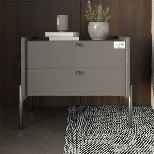 Тумба прикроватная Wood с двумя ящиками Антрацит 50х40х44см (черные ножки) (LION-041335) ТОП