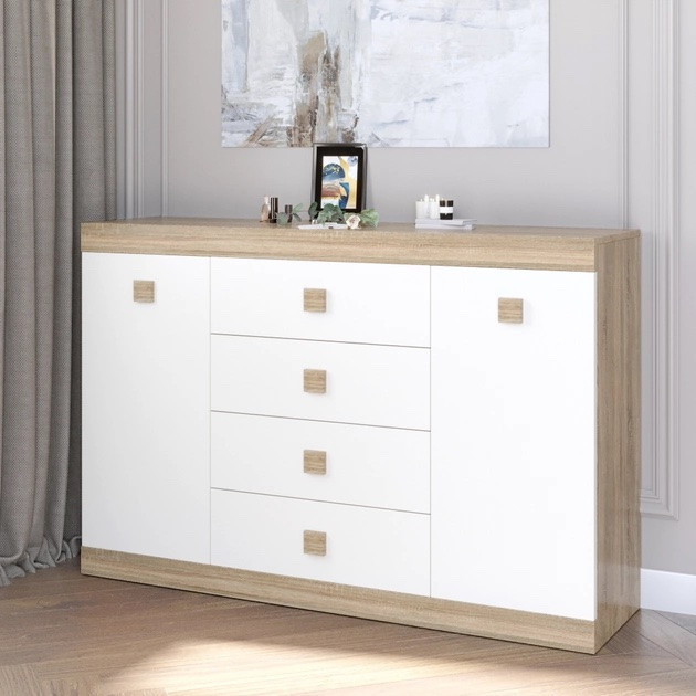 Большой комод EVR- Соната-8 дуб Сонома + фасад белый