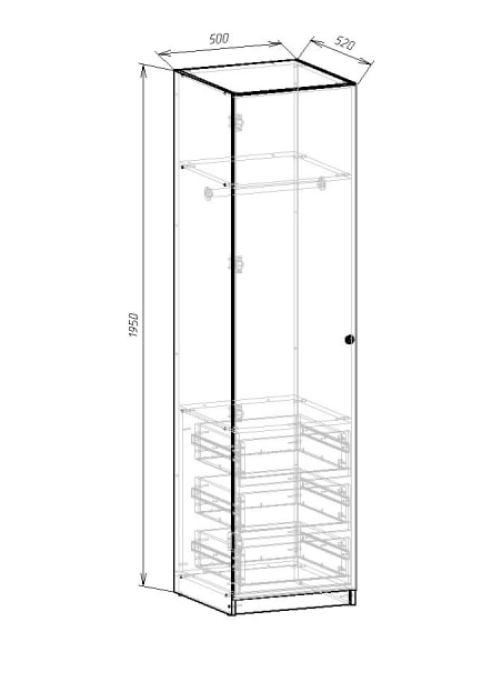 Шкаф с ящиками 195х50х52 cм KOD- ШК-501