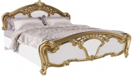 Кровать с подъемным механизмом MRK- Ева Глянец белый+золото 1,8х2,0