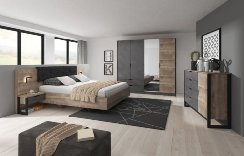 Кровать двуспальная (каркас)  с мягким изголовьем Perfect Home Арден/Arden 160 Дуб санд гранж/матера