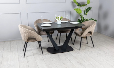 Стол раскладной TOP- Саймон черный мат/черные ноги 120/180   