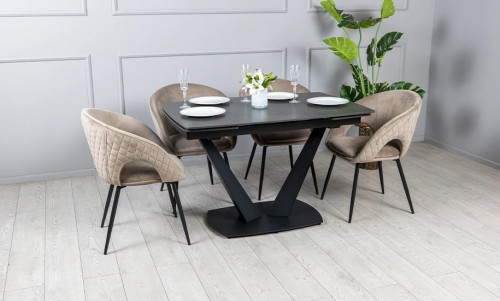 Стол раскладной TOP- Саймон черный мат/черные ноги 120/180   