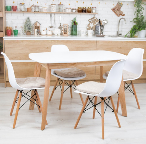 Кухонный комплект Ont- Винцензо 120 белый прямоугольный стол + 4 Стула Classic (Осако)