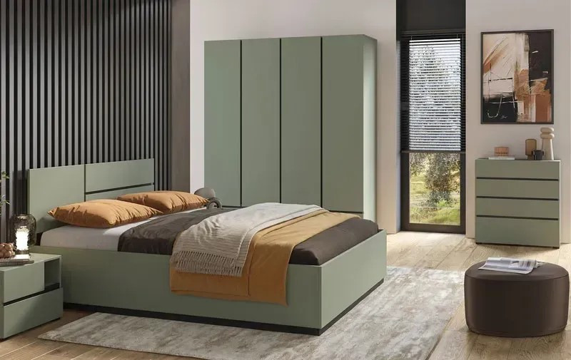 Кровать двуспальная Helvetia CROSS S (дымчатый зеленый/черный)