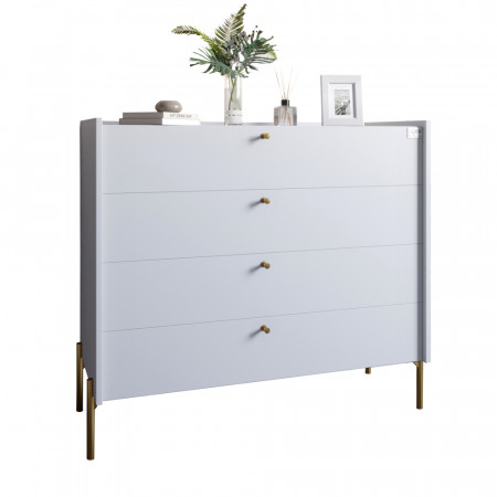 Комод с 4 ящиками LION- Wood с золотыми ножками 100х90х45 см Нимфея Альба (белый)(LION-042969) 