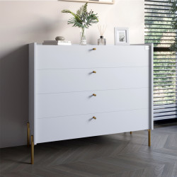 Комод с 4 ящиками LION Wood с золотыми ножками 100х90х45 см Нимфея Альба (белый)(LION-042969) ТОП 