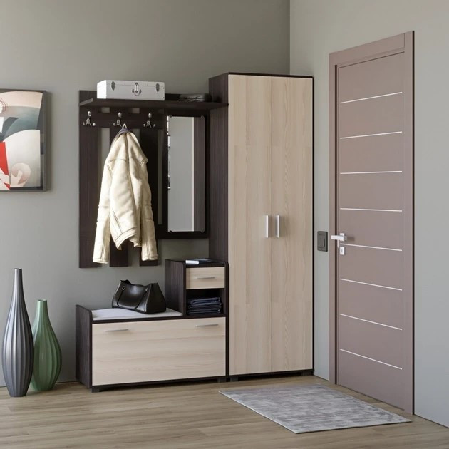 Прихожая + Шкаф ШП-1 EVR- Тандем венге + дуб молочный