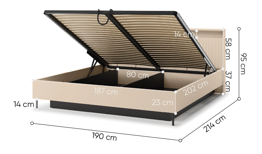 Кровать двухспальная с подъемным механизмом TOP- Тренд / Trend бежевый 1,6