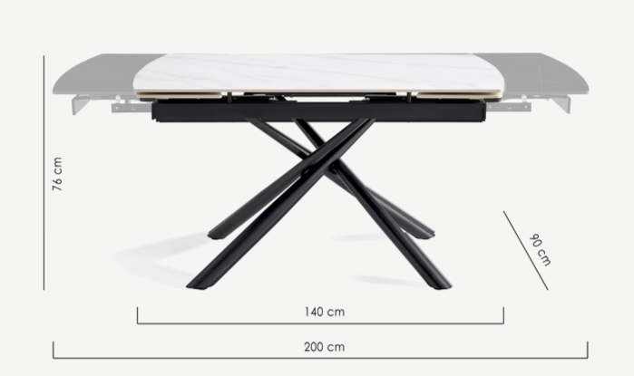 Стол раскладной CRV- Alba,Pure white ceramic top black base, 140 см