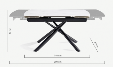 Стол раскладной CRV- Alba,Pure white ceramic top black base, 140 см