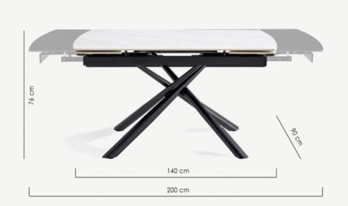 Стол раскладной CRV- Alba,Pure white ceramic top black base, 140 см