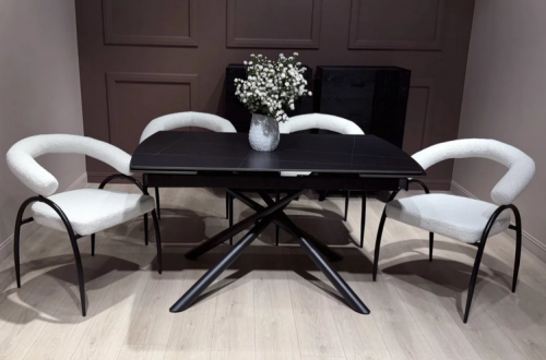 Стол раскладной CRV- Alba,Pure white ceramic top black base, 140 см