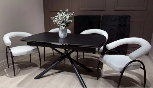 Стол раскладной CRV- Alba,Pure white ceramic top black base, 140 см