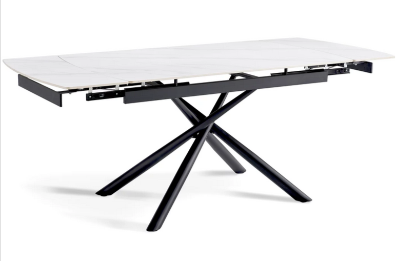 Стол раскладной CRV- Alba,Pure white ceramic top black base, 140 см