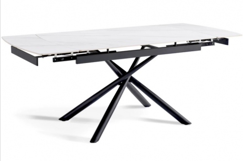 Стол раскладной CRV- Alba,Pure white ceramic top black base, 140 см