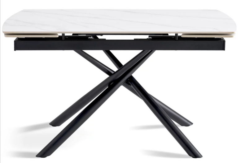 Стол раскладной CRV- Alba,Pure white ceramic top black base, 140 см