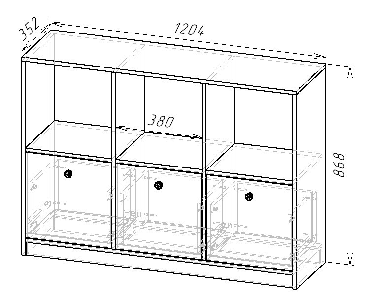 Стеллаж детский с ящиками 87х120х35 см KOD- ШК-3 ящ-дет