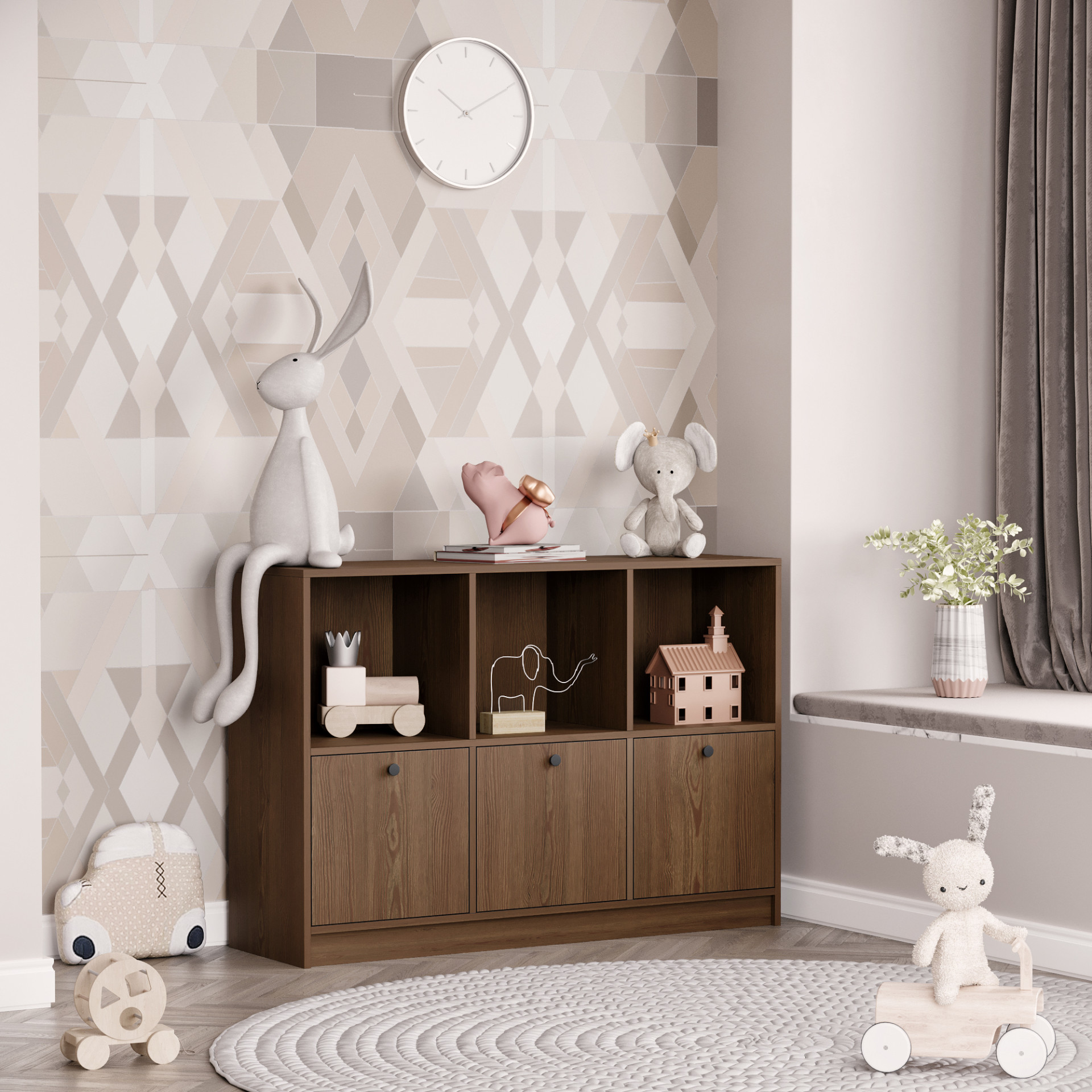 Стеллаж детский с ящиками 87х120х35 см KOD- ШК-3 ящ-дет