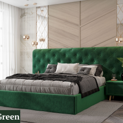 Двуспальная кровать с механизмом VRN- "Oscar" + 2 тумбы (Синий, Темно-Зеленый)