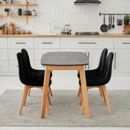 Кухонный комплект Ont- Винцензо 120 мрамор черный стол + 4 Стула Bora