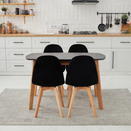 Кухонный комплект Ont- Винцензо 120 мрамор черный стол + 4 Стула Bora