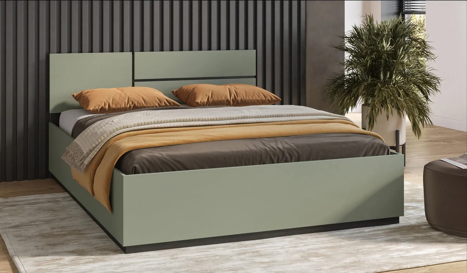 Кровать с газовым подъемником Helvetia CROSS S (дымчатый зеленый/черный)