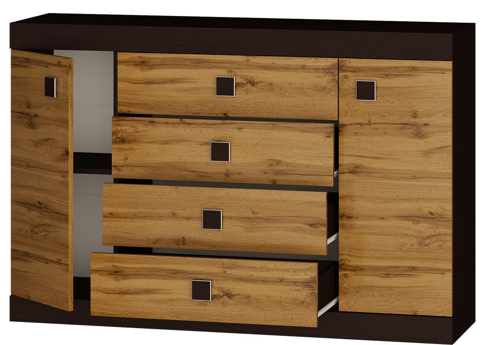 Большой комод EVR- Соната-8 венге + фасад крафт золотой